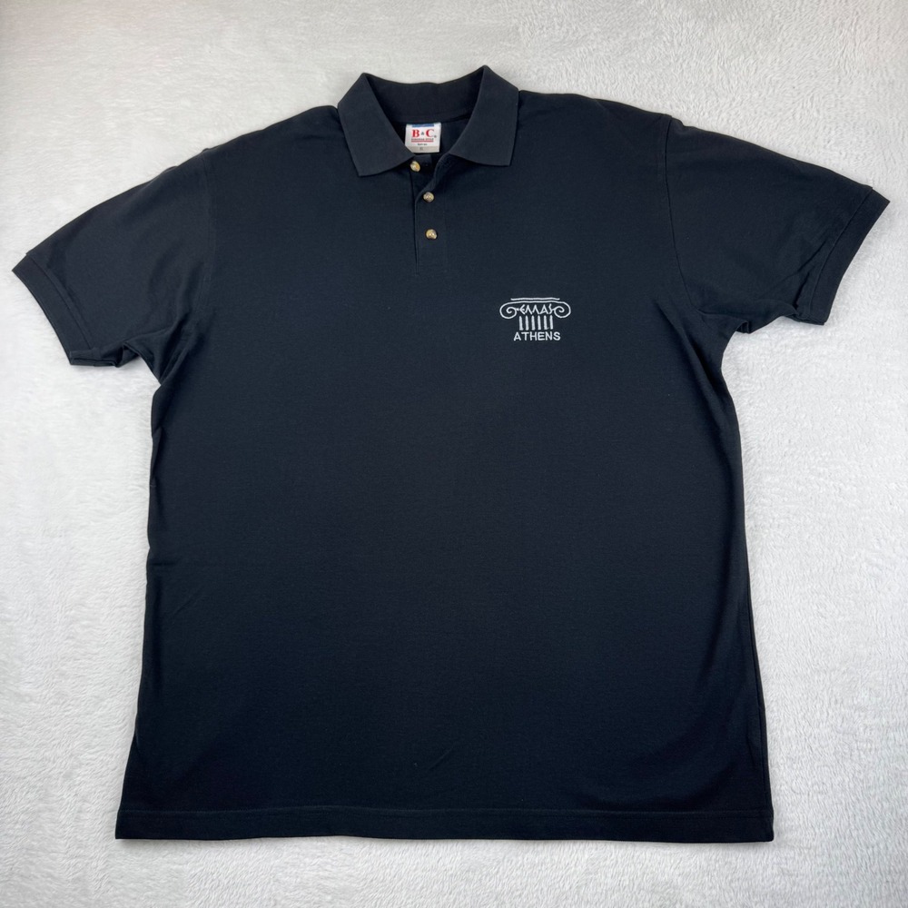 B&C Polo Shirt Mens XL Black Greek Athens Embroidered Cotton Safran Short Sleeve